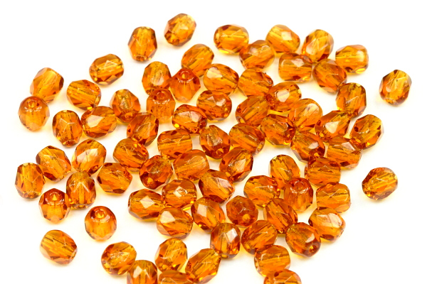 Broušená kulička ohňovka 4 mm, 40 ks/16 cm - transparentní topaz