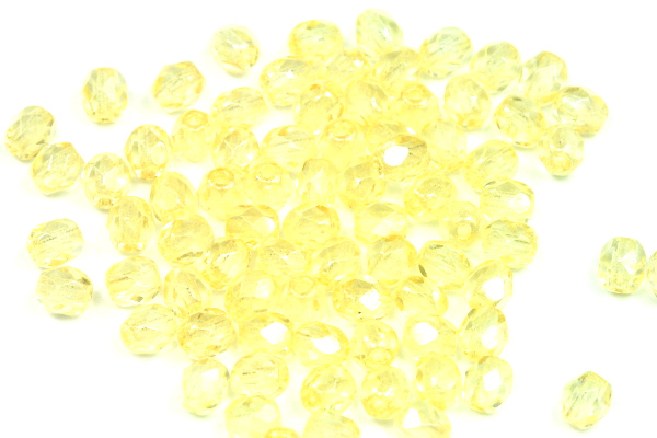 Broušená kulička "ohňovka" 4 mm, 40 ks/16 cm - žlutý listr na krystalu