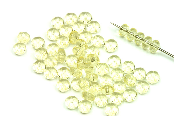 Broušené korálky slavík 2,5x4 mm, 60 ks/16 cm - transp. světloučce žlutá, topaz