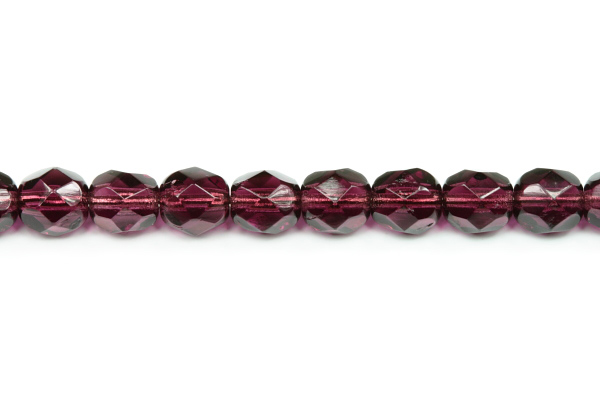Broušená kulička ohňovka 6 mm, 27 ks/16 cm - transparentní tmavý ametyst