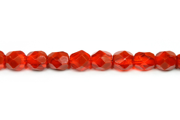 Broušená kulička ohňovka 6 mm, 27 ks/16 cm - cihlově oranžovočervené žíhané