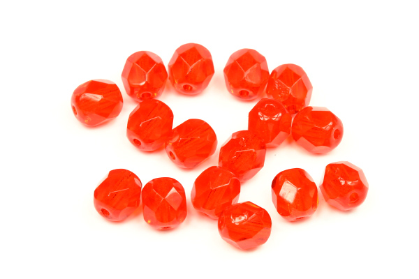 Broušená kulička ohňovka 6 mm, 27 ks/16 cm - transparentní světle rubínově červená