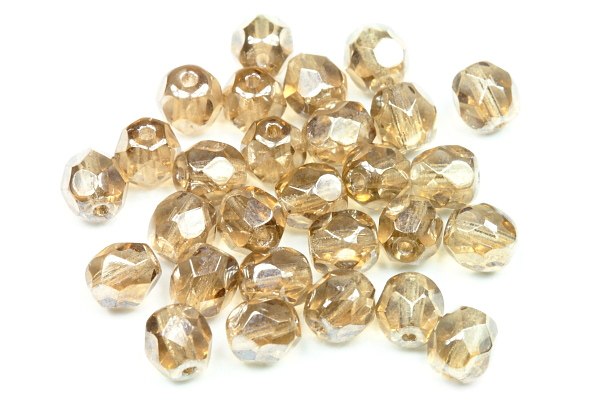 Broušená kulička ohňovka 6 mm, 28 ks/16 cm - kouřový (smoke) topaz s bílým listrem