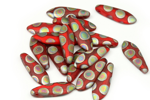 Mačkané jazýčky 5x16 mm, 25 ks - AB kolečka na matné žíhané červené