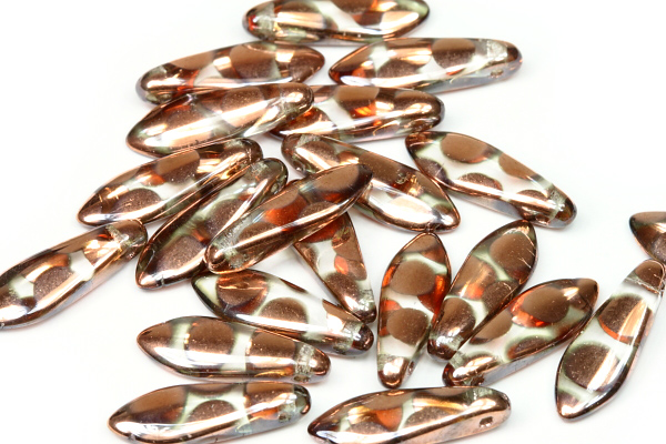 Mačkané jazýčky 5x16 mm, 21 ks - měděná pokov. kolečka na krystalu