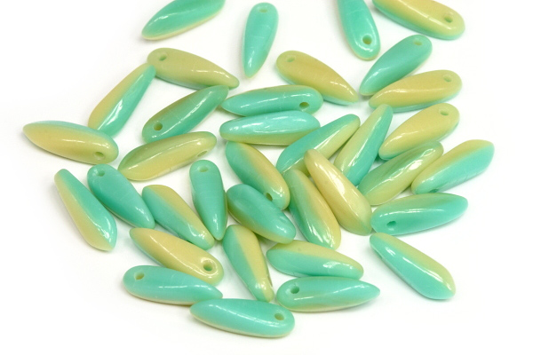 Mačkané jazýčky 3x11 mm, 35 ks - sytá žíhaná modrozelená/béžová