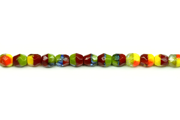Broušená kulička ohňovka 4 mm, 40 ks/16 cm - barevné žíhané