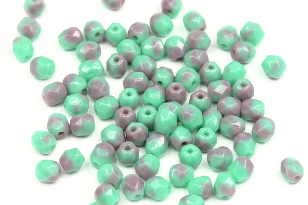 Broušená kulička ohňovka 4 mm, 40 ks/16 cm - sytá zeleno-fialová žíhaná