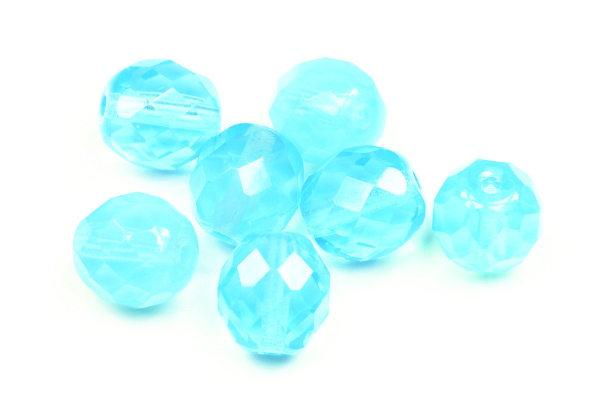 Broušená kulička ohňovka 10 mm, 16 ks/16 cm - opálový akvamarín