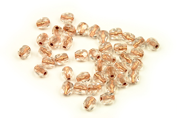 Broušená kulička ohňovka 4 mm, 40 ks/16 cm - krystal s měděným průtahem