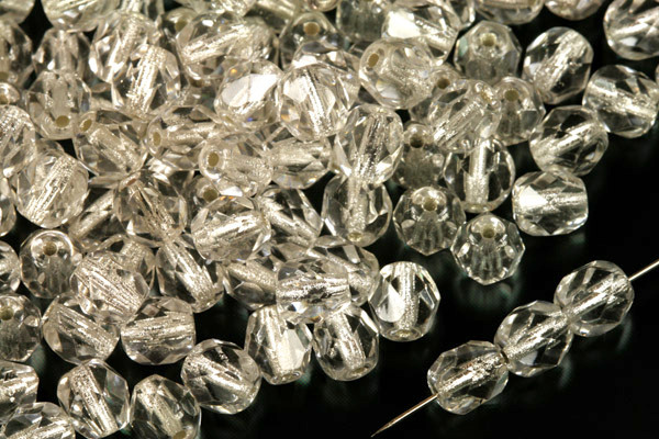 Broušená kulička ohňovka 6 mm, 27 ks/16 cm - krystal se stříbrným průtahem