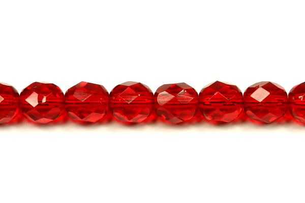 Broušená kulička ohňovka 8 mm, 20 ks/16 cm - transparentní rubínově červená
