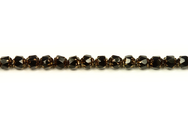 Broušená Bols perle 4 mm, 30 ks - černá s bronzovým listrem