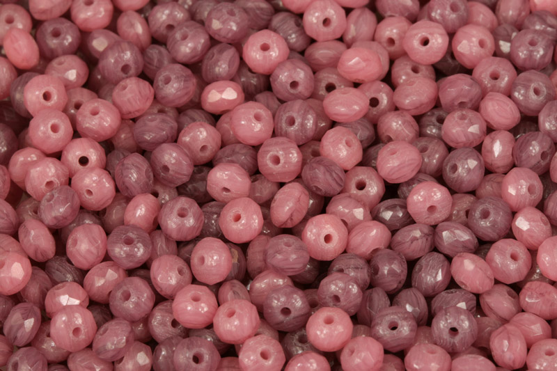 Broušené korálky slavík 3x5 mm, 50 ks/16 cm - růžovo-fialová žíhaná
