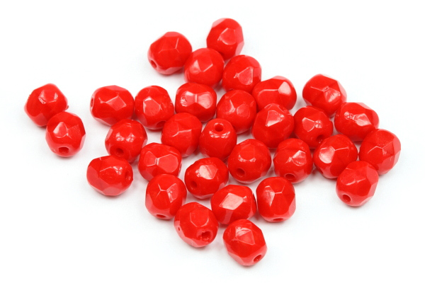 Broušená kulička "ohňovka" 5 mm, 31 ks/16 cm - červený korál