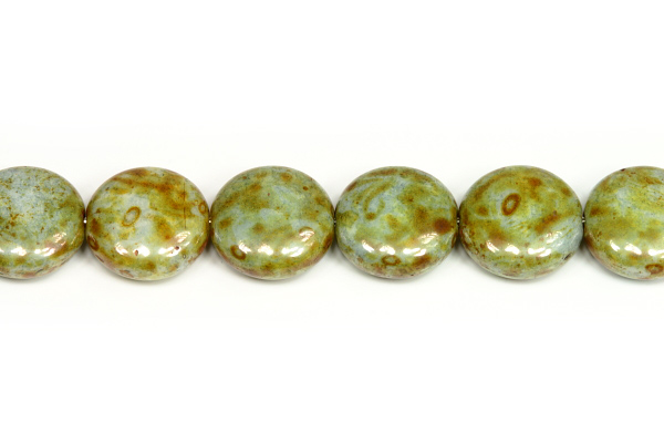 Mačkaná čočka 10 mm, 16 ks/16 cm - hnědo-zelená lazura na křídě