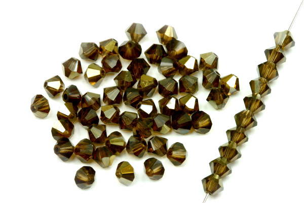 MC perle Rondelle (sluníčka) 4 mm, 36 ks - transp. kouřový topaz s půlpokovem Valentinit