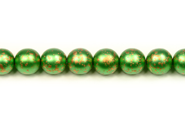 Voskované korálky kuličky 8 mm, 20 ks/16 cm - zelená matná, stříkaná