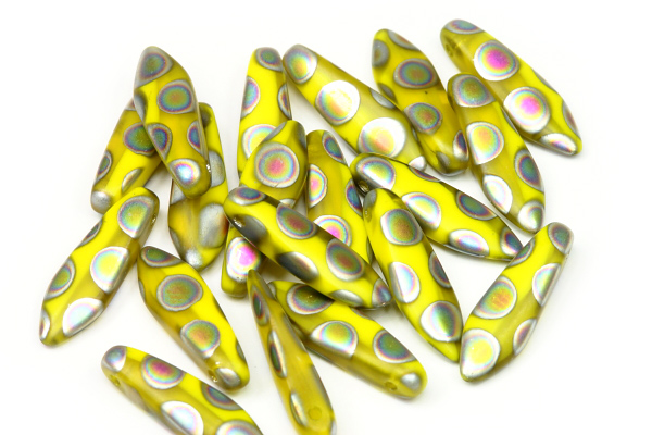 Mačkané jazýčky 5x16 mm, 25 ks - AB kolečka na matné žíhané žluté