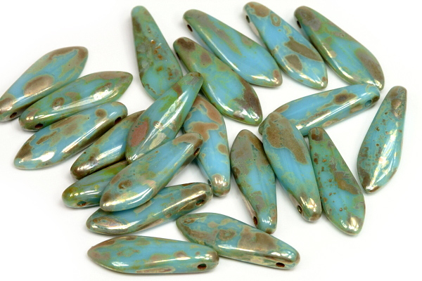 Mačkané jazýčky 5x16 mm, 25 ks - sytá tyrkysově modrá s úpravou picasso