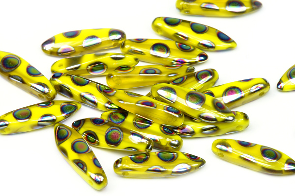 Mačkané jazýčky 5x16 mm, 25 ks - AB kolečka na žíhané žluté