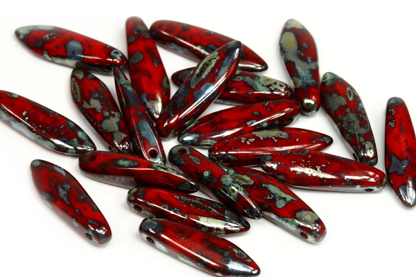 Mačkané jazýčky 5x16 mm, 25 ks - picasso na červeném korálu