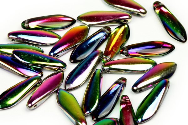 Mačkané jazýčky 5x16 mm, 25 ks - duhový půlpokov Vitrail na krystalu