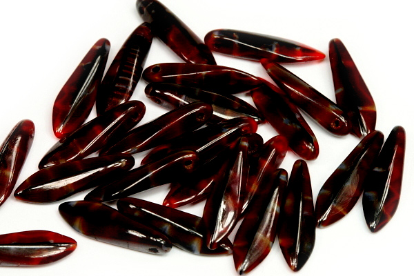 Mačkané jazýčky 5x16 mm, 25 ks - černo-červené proužkované měsíční sklo