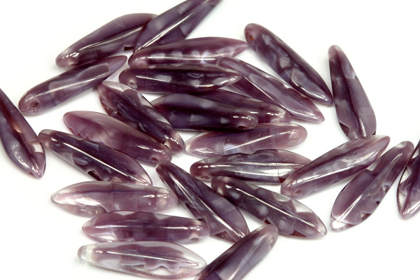 Mačkané jazýčky 5x16 mm, 25 ks - fialové proužkované měsíční sklo