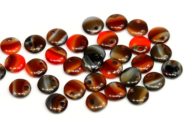 Mačkaná čočka 6 mm, 35 ks - černo-červené žíhané