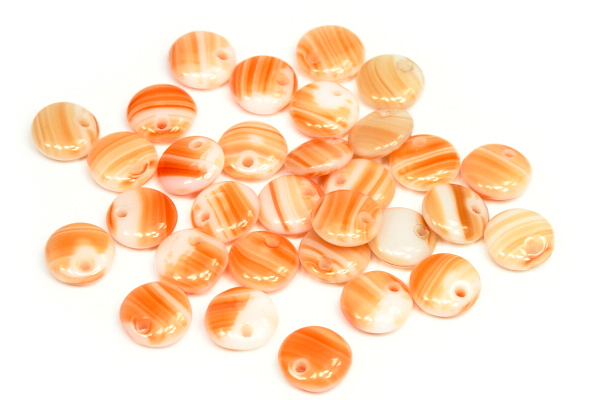 Mačkaná čočka 6 mm, 35 ks - červený achát, proužkovaná