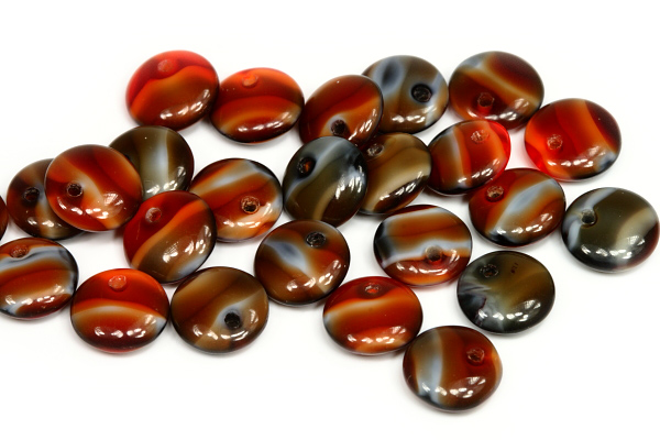 Mačkaná čočka 8 mm, 25 ks - černo-červené žíhané