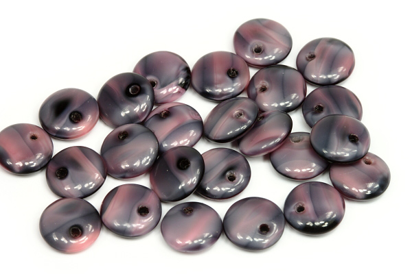 Mačkaná čočka 8 mm, 25 ks - růžovo-šedo-fialové žíhané měsíční sklo