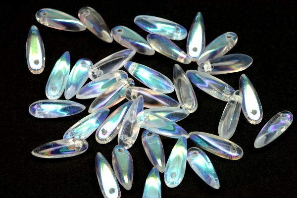 Mačkané jazýčky 3x11 mm, 35 ks - krystal s duhovým AB povrchem