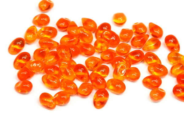 Mačkaná slzička s příčnou dírkou 4x6 mm, 65 ks - transparentní oranžová, hyacint