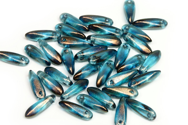 Mačkané jazýčky 3x11 mm, 35 ks - tyrkysový transp. vosk Golden dust