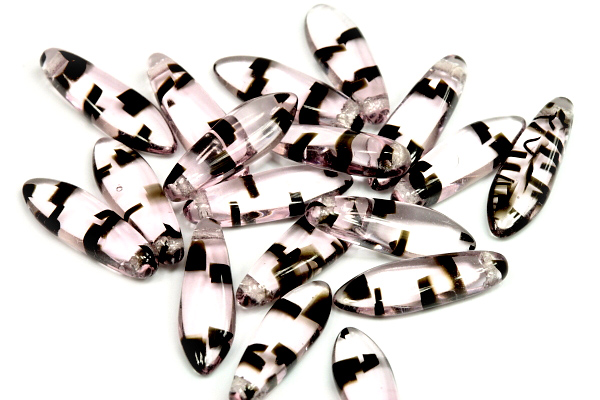 Mačkané jazýčky 5x16 mm, 25 ks - transparentní černo-růžová želvovina