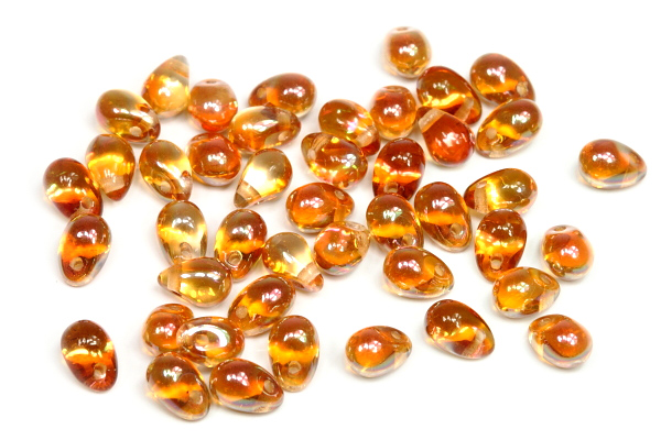 Mačkaná slzička s příčnou dírkou 4x6 mm, 65 ks - pokov Aprikot na krystalu