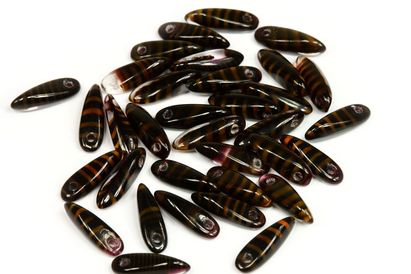 Mačkané jazýčky 3x11 mm, 35 ks - proužkovaná černo-hnědá