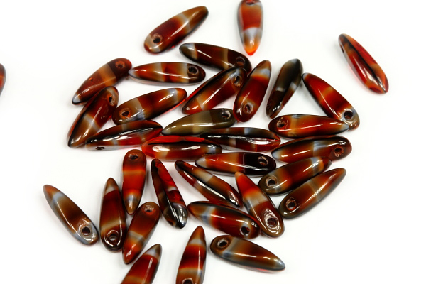 Mačkané jazýčky 3x11 mm, 35 ks - černo-červené žíhané