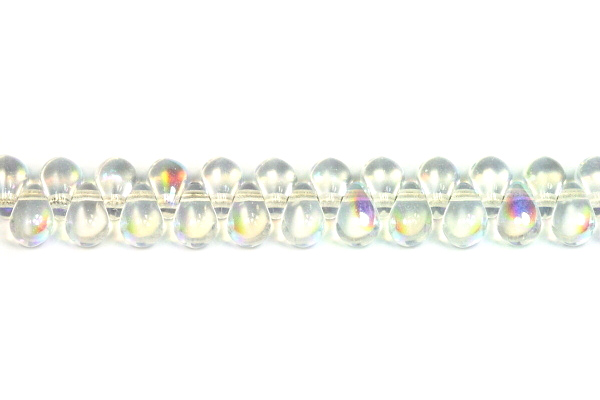 Mačkaná slzička s příčnou dírkou 4x6 mm, 65 ks - krystal s AB pokovem
