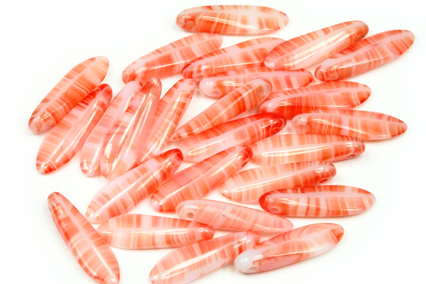 Mačkané jazýčky 5x16 mm, 25 ks - červený achát, proužkovaná