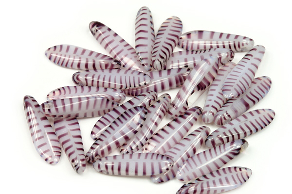 Mačkané jazýčky 5x16 mm, 25 ks - fialový proužkovaný alabastr