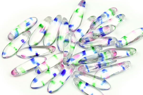 Mačkané jazýčky 5x16 mm, 25 ks - barevně proužkovaný krystal