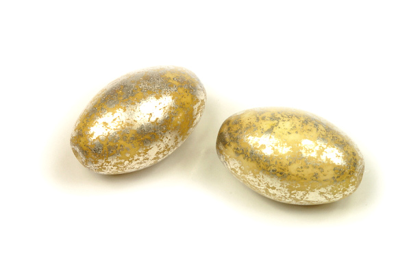 Mačkané korálky, oliva 20x13 mm, 5 ks - starostříbrné žíhání, picasso na béžové isabele