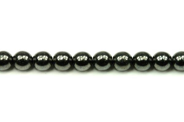 Mačkané korálky kuličky 6 mm, 27 ks/16 cm - sytá černá s listrem, hematitová