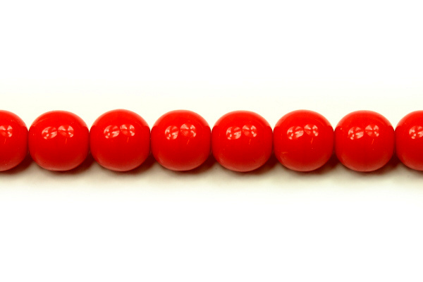 Mačkané korálky kuličky 8 mm, 20 ks/16 cm - sytá korálově červená