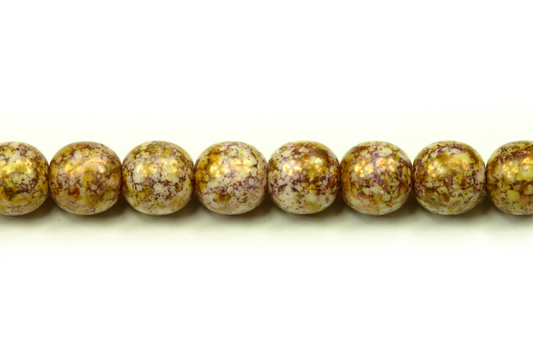 Mačkaná perle kulička 8 mm, 20 ks/16 cm - bronzovo-fialový listr Senegal na alabastru