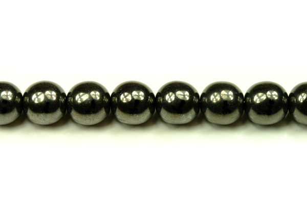 Mačkané korálky kuličky 8 mm, 20 ks/16 cm - sytá černá s listrem, hematitová