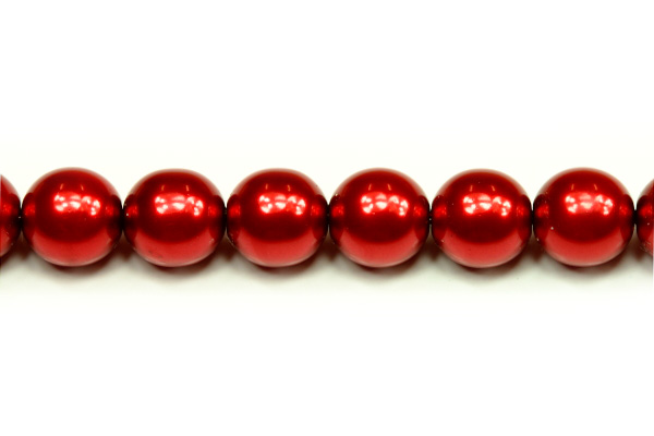 Voskované korálky kuličky 8 mm, 20 ks/16 cm - červená lesklá